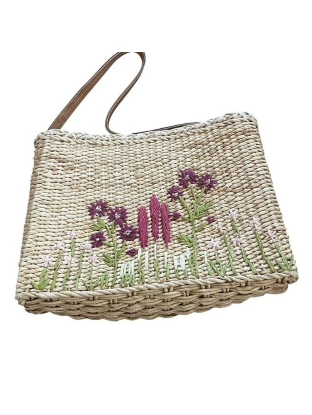 Charter Club Woven Straw Floral Shoulder Bag